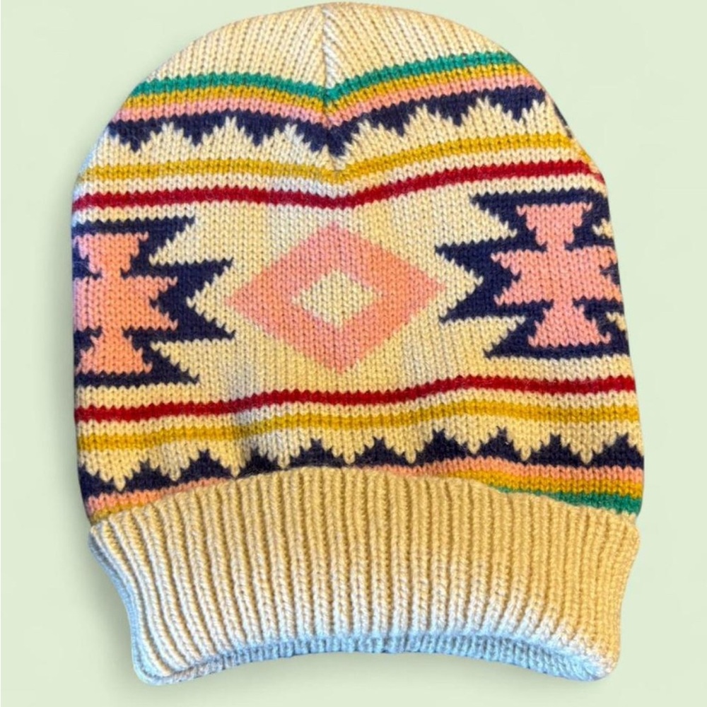 Cream Navajo-style geometric design beanie